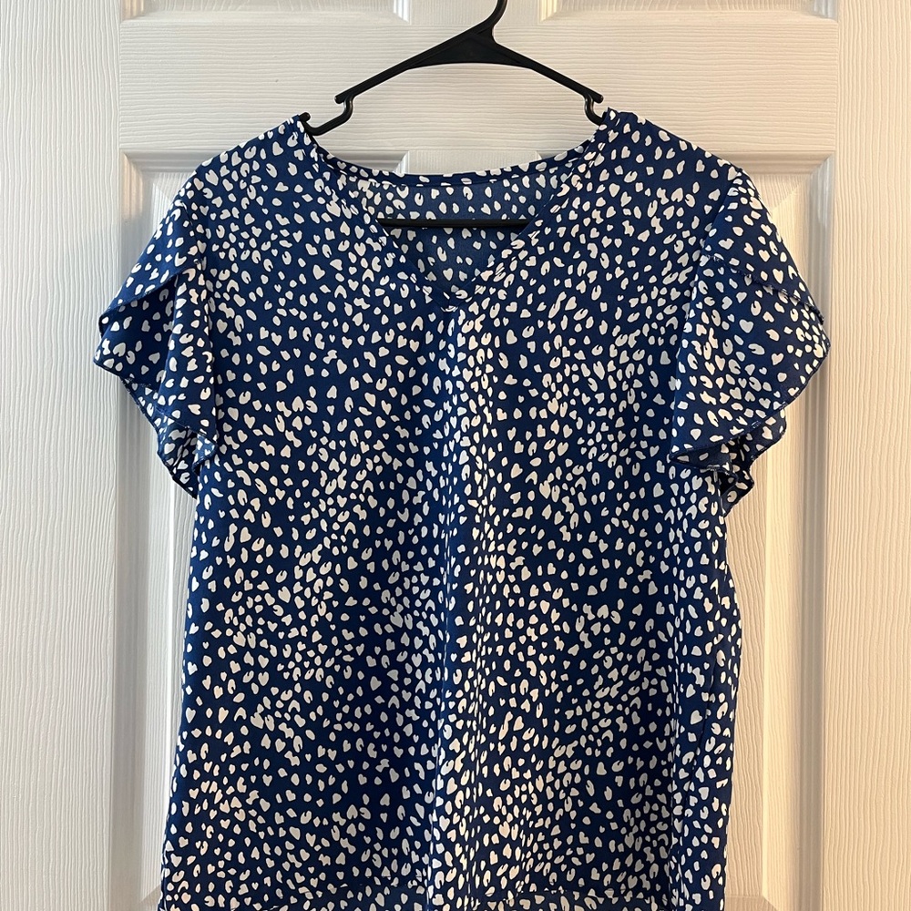 Blue and White Patterned Women's Top